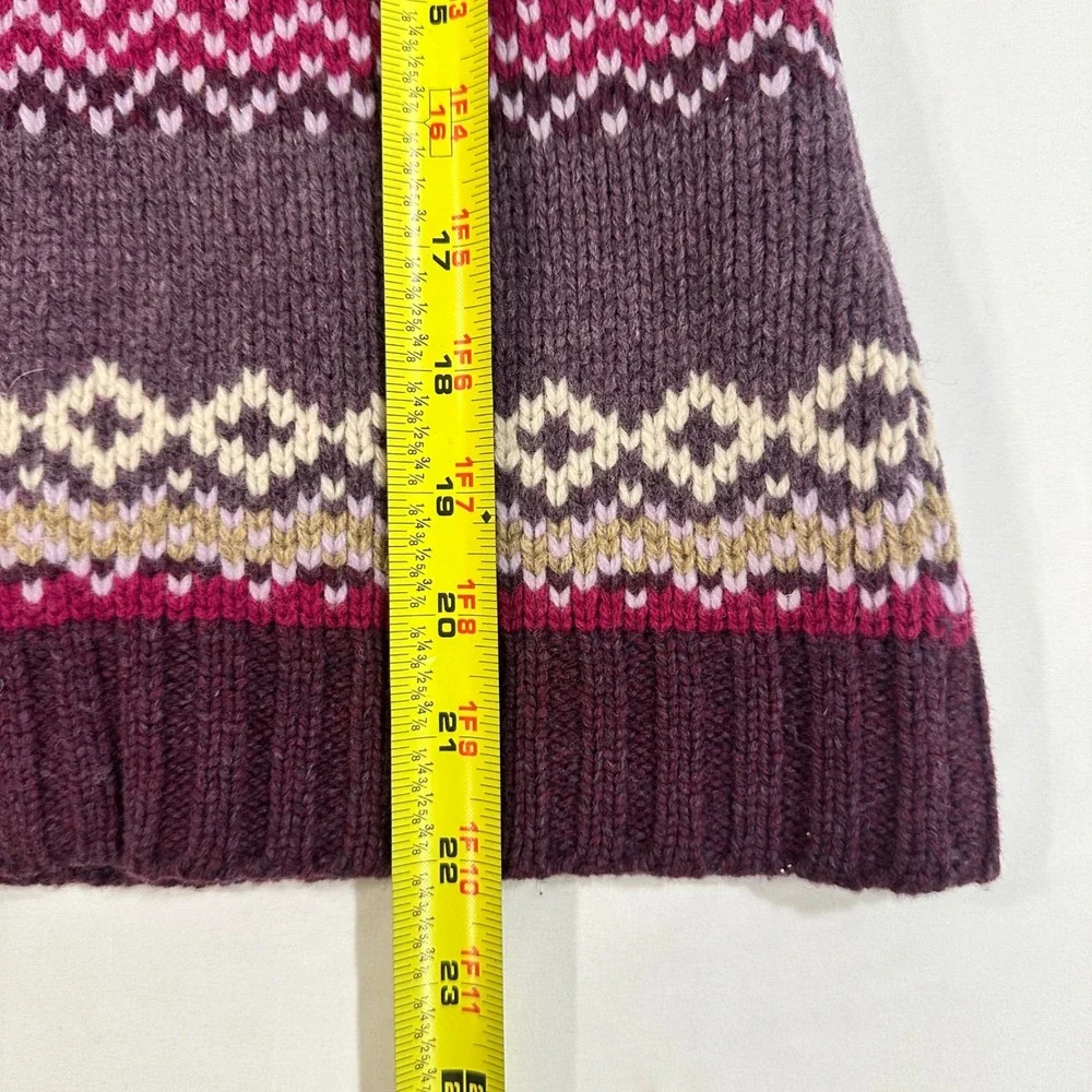 Eddie Bauer Lambswool Fair Isle Zip Up Cardigan Sweater Womens Small Purple
